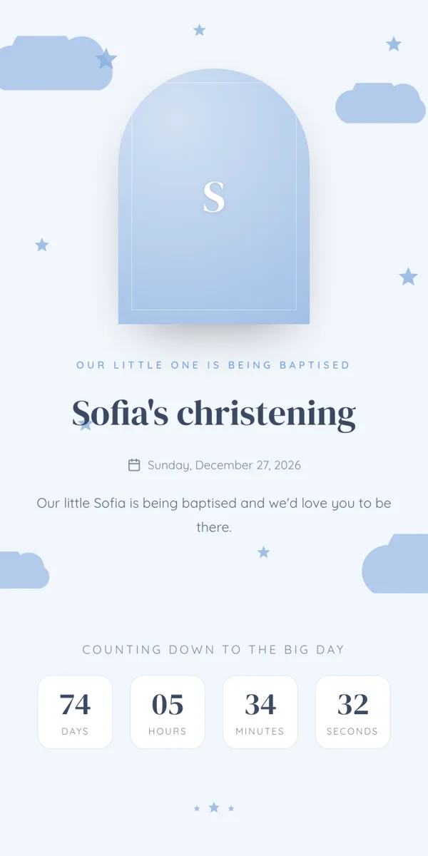 The Nimbus baptism invitation, open on a phone